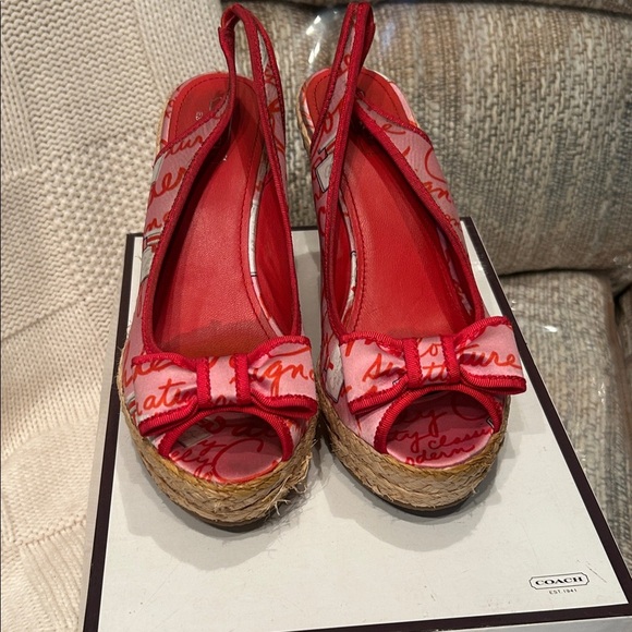 Coach Signature Red Espadrille Wedges - Picture 1 of 6